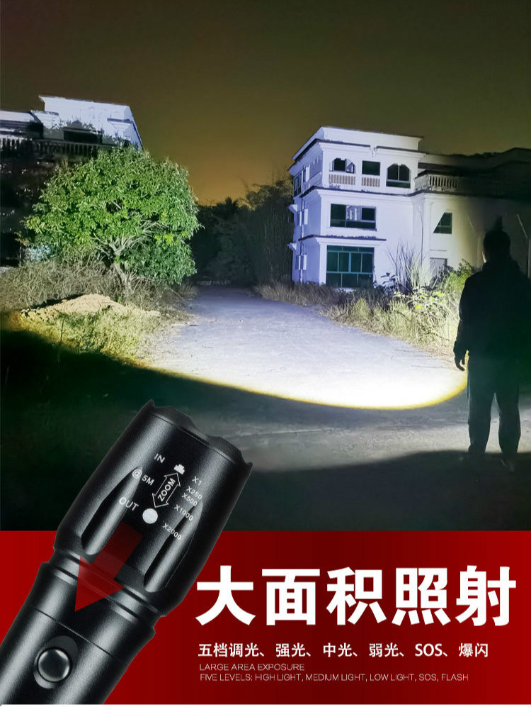 p70手電筒強光可充電式超亮遠射野外戶外家用停電寶氙氣小型led燈