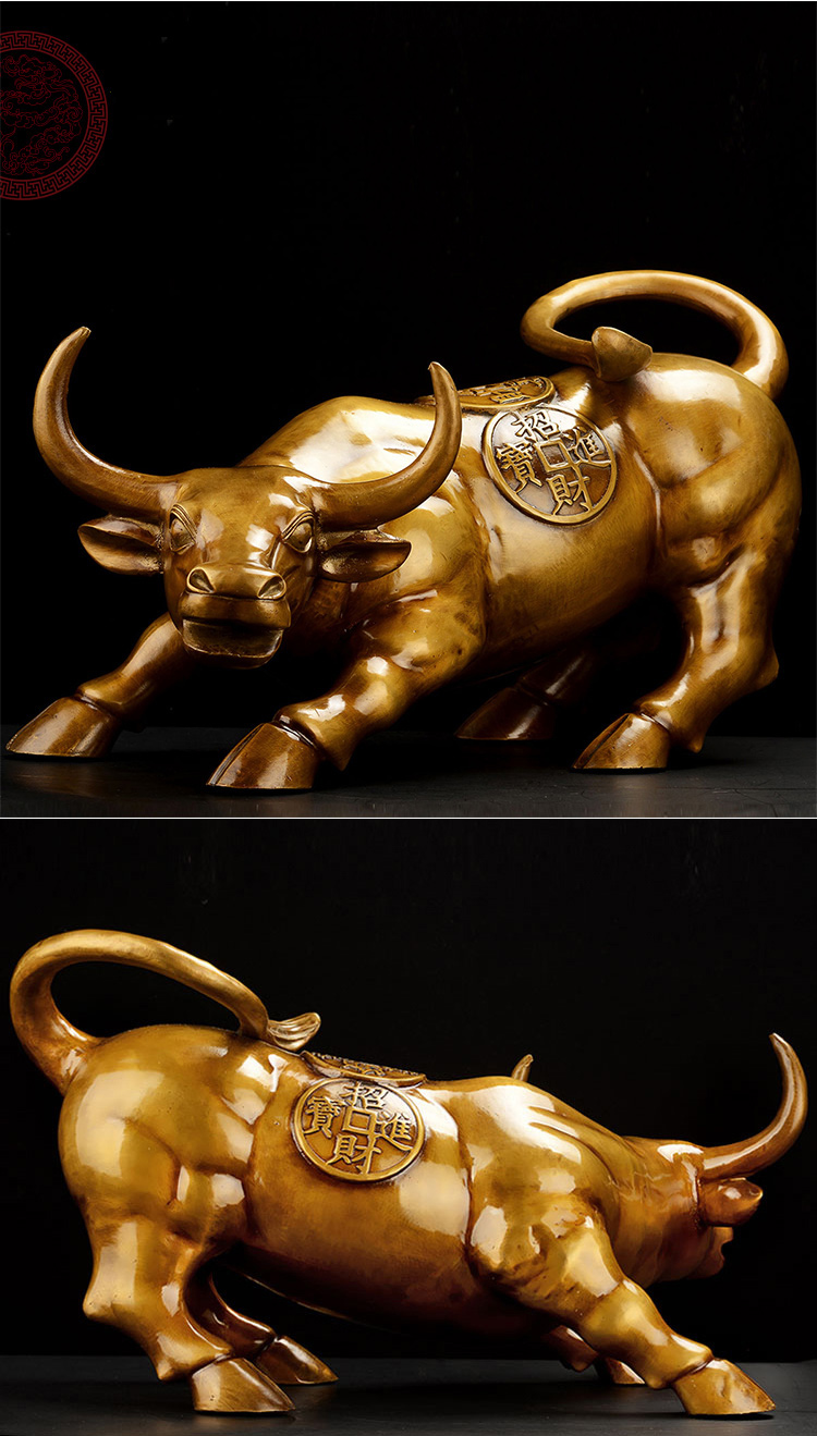 风水阁铜牛摆件铜华尔街牛金牛生肖牛大号客厅办公室装饰品摆设劲牛