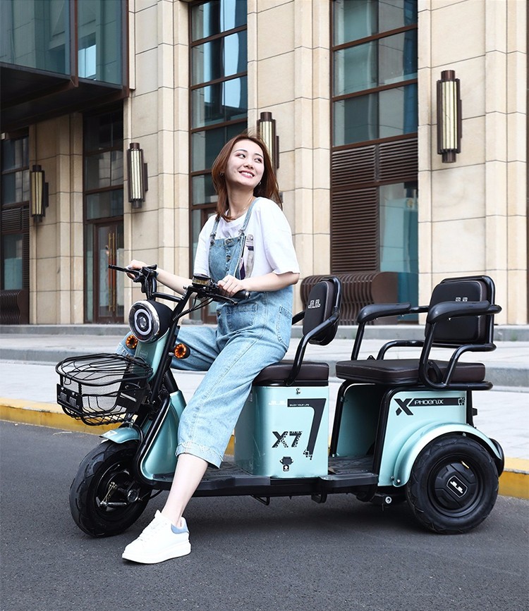 凤凰时尚电动三轮车一家四口接送孩子成人家用小巧老人双座代步车电瓶