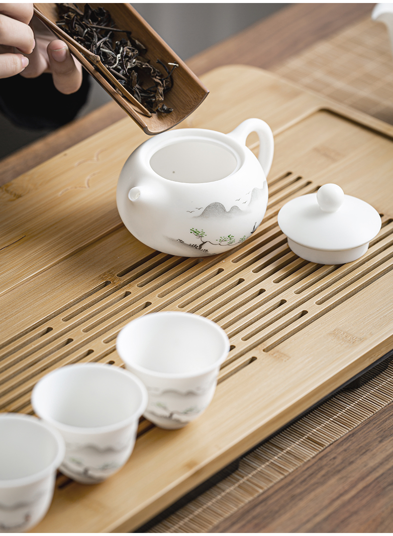 泡茶壶羊脂玉盖碗茶杯办公室会客小型伴手礼茶具礼盒山水清音10头禅悟
