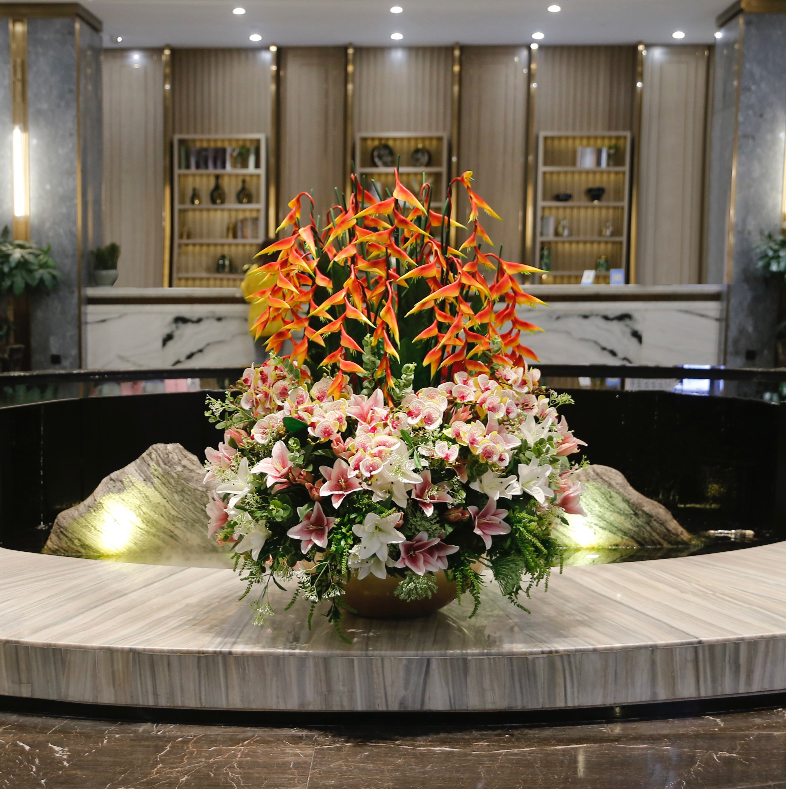 野派高档酒店大堂仿真花摆件大型插花仿真绿植套装餐厅商场中庭摆放