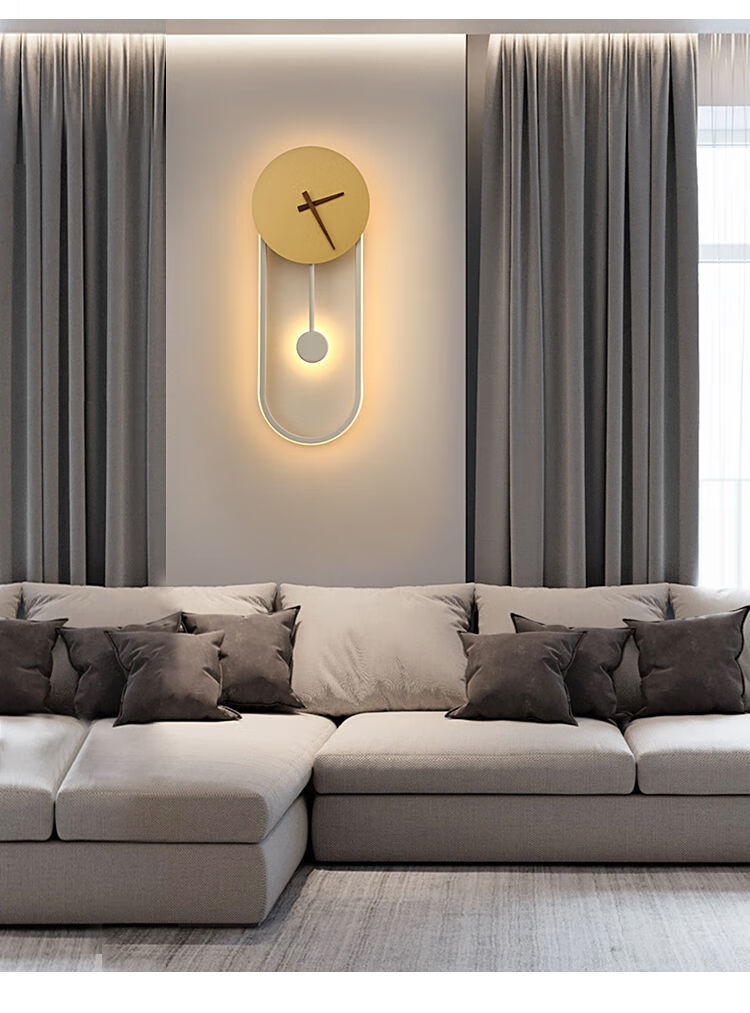 北欧极简静音时钟壁灯客厅背景墙钟表装饰灯挂钟艺术个性创意灯具温馨