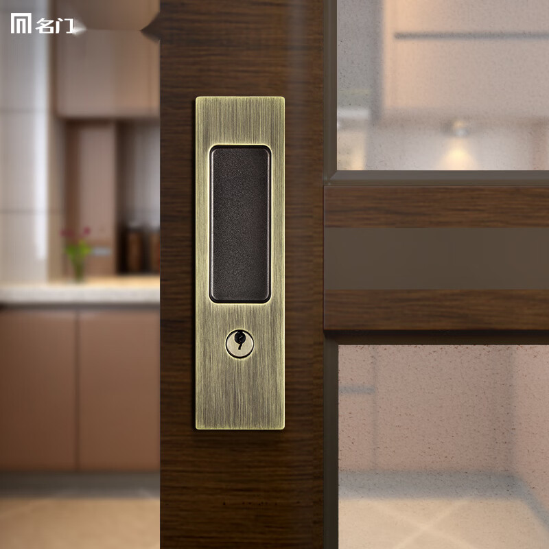 名门移门拉手移门锁推拉锁隔断铝合金锌合金木门推拉门锁黑色黄铜青铜