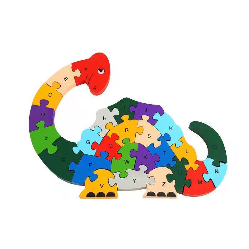 形状数字立体拼图拼木恐龙大象拼图拼板智力木制木质玩具拼装数字认知
