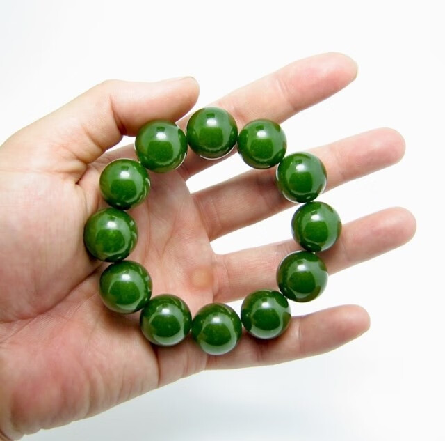 爱优美天然和田玉手链羊脂玉圆珠散珠昆仑碧玉手串菠菜绿手镯佛珠念珠