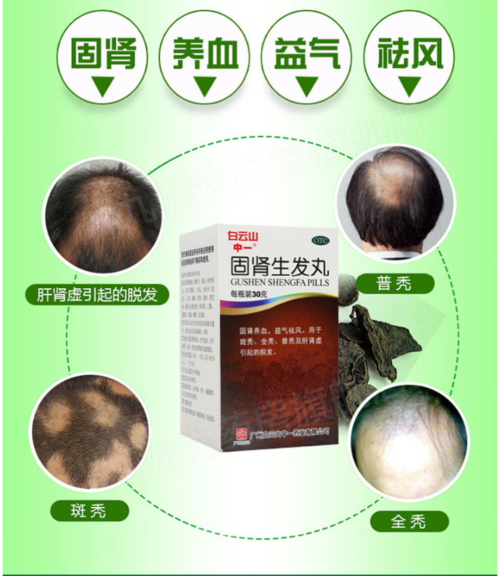 白云山 固肾生发丸 30g 用于斑秃全秃普秃 肝肾虚引起的脱发 7盒装28