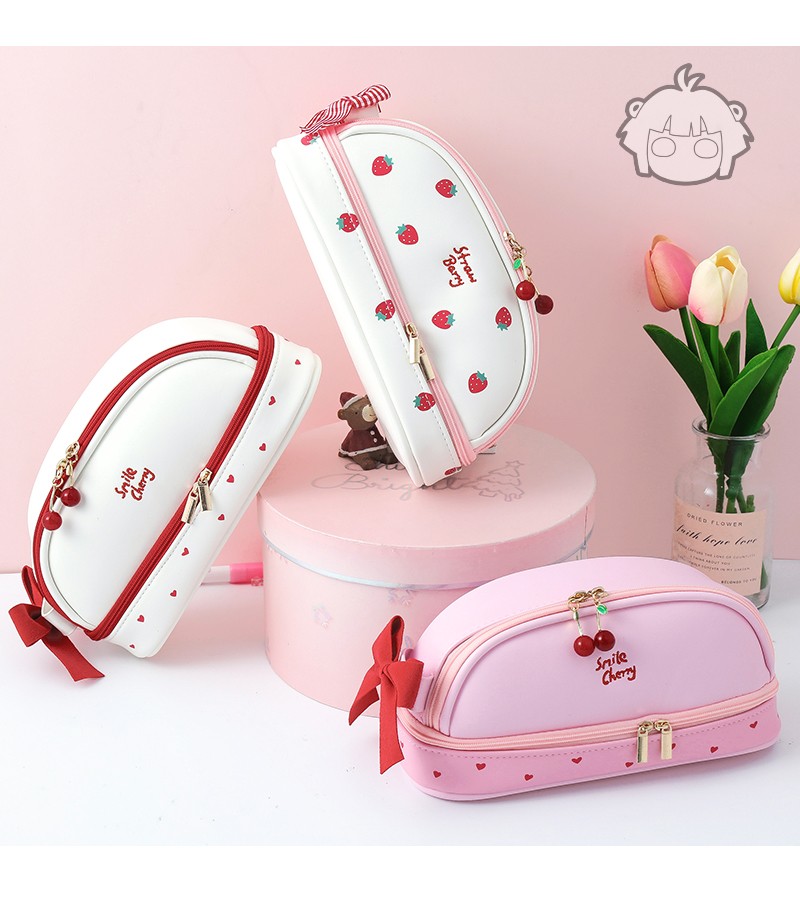 少女心笔袋女孩软萌可爱日系ins简约文具盒大容量立体造型双拉链文具