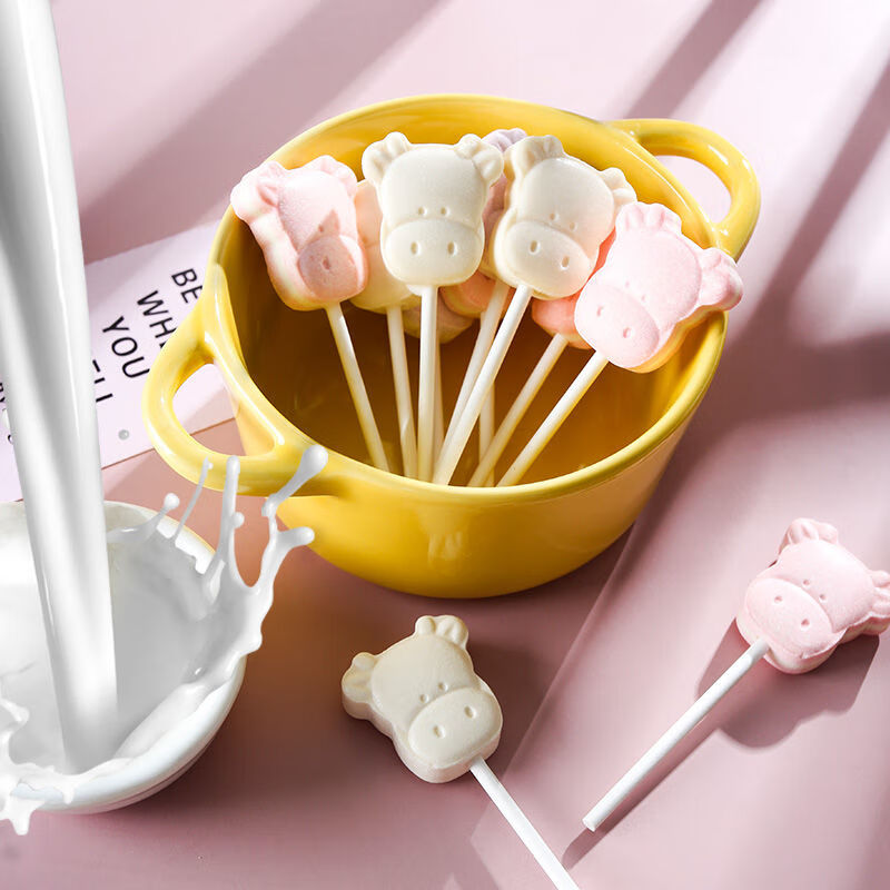 牛头棒棒无蔗糖奶片棒棒糖儿童零食可爱小牛头散装批发糖果草莓牛奶味