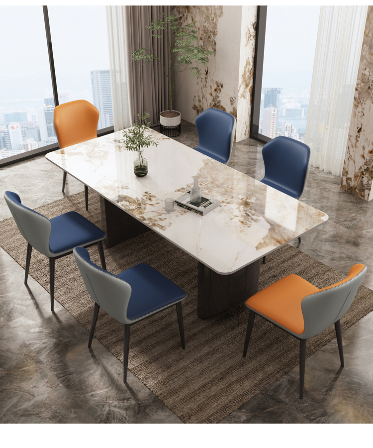宜友家美瑞餐桌 现代简约岩板长方形餐桌一桌四六椅意式轻奢家用餐厅