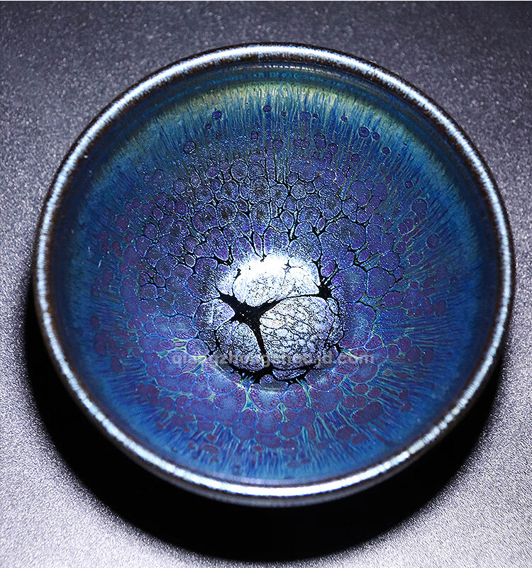 弓虽 手工七彩曜变建盏天目盏主人茶杯名家铁胎紫金品茗杯 七彩曜变束