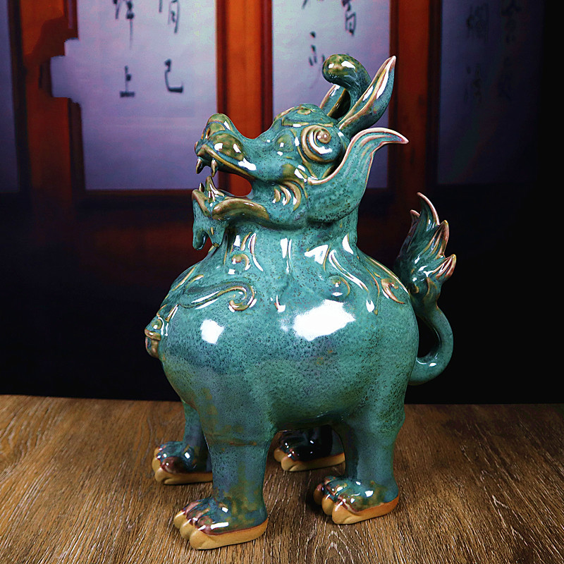 禹州钧瓷窑变大宋官窑同款天禄貔貅装饰乔迁开业礼钧窑摆件a款大号钻