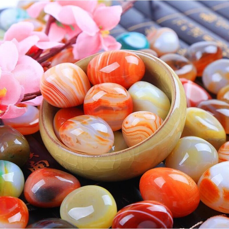 七彩石头圆形石头雨花石大的造景五彩石美丽小石头彩砂混色混色23圆