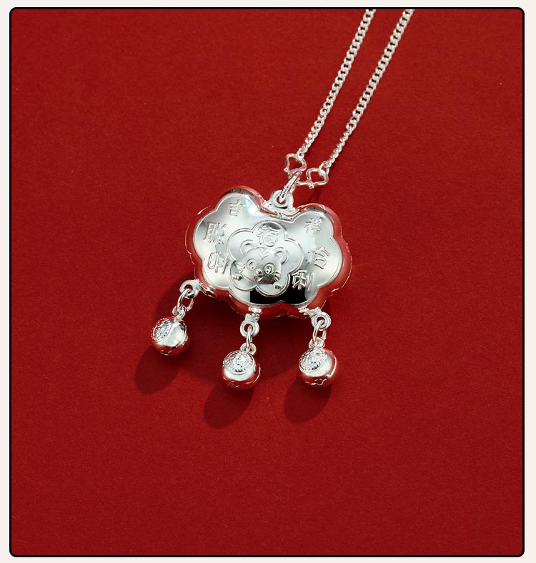 s999宝宝福锁虎年足银锁片长命锁婴儿满月周岁礼物s999银虎宝宝聪明