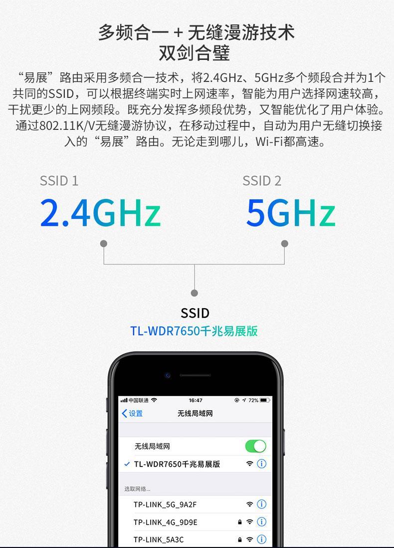 tp-link5g无线路由器家用wifi智能分布式tl-wdr7650千兆易展版 2600m