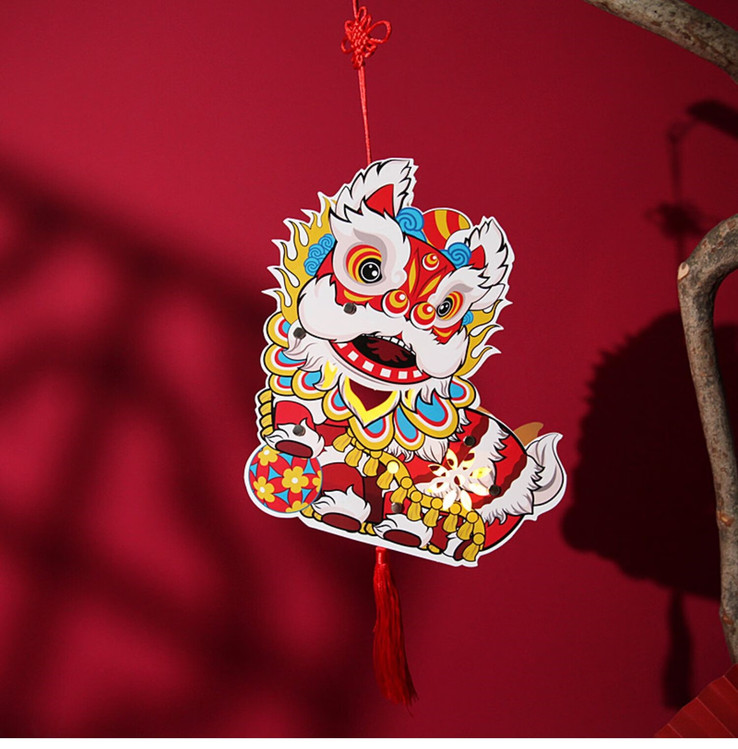 复古传统纸灯笼儿童 中秋狮子灯手提手工diy半成品醒狮元宵节花灯 o