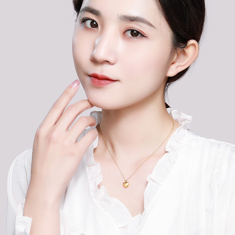 潮宏基开心黄金项链女士足金项链5d硬金爱心吊坠金链子锁骨链套链礼物