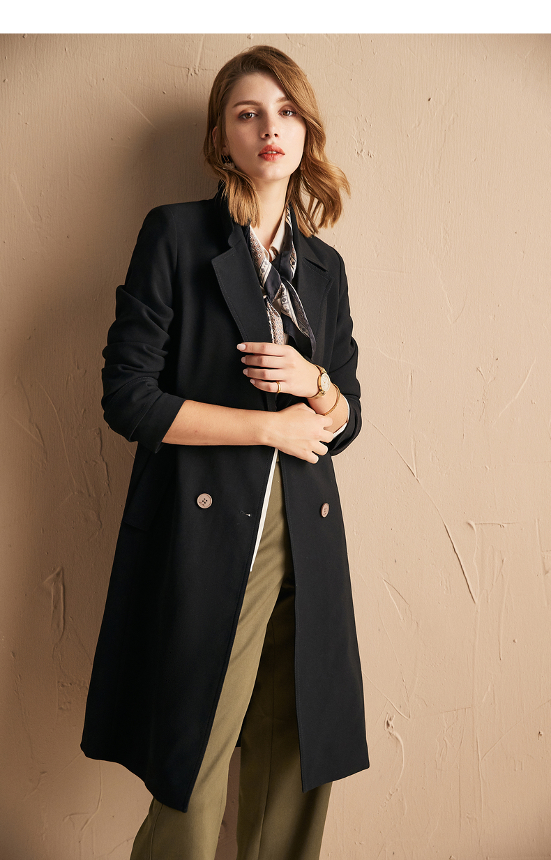 anneklein英伦风风衣2020年秋冬新款女装通勤收腰中长款女装 黑色 xl