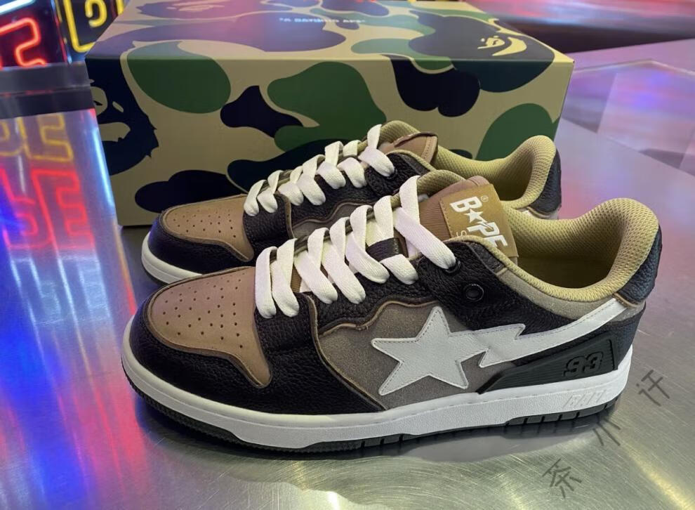 bapesta板鞋子bape鞋猿人星星闪电低帮休闲dunk棕白色滑板运动鞋 棕白