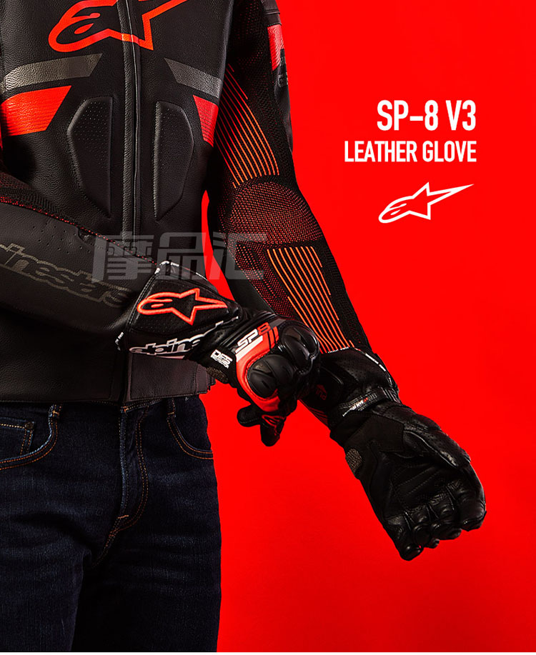 Alpinestars SP-8 V3 A-Star Motorcycle Gloves Racing Road Crash-Resistant Rider Leather Gloves Black White Bright Red XXL 6