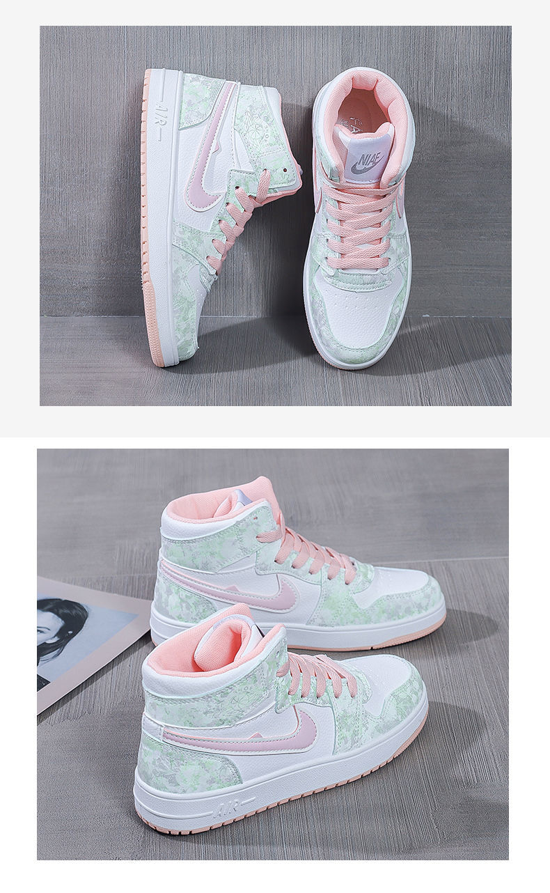 aj女鞋ins潮樱花粉休闲板鞋运动鞋空军一号春秋高帮平底运动鞋 aj25