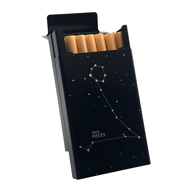 ins风十二星座香菸盒黑色潮流原创粗烟细烟滑盖网红烟盒 水瓶座粗烟【