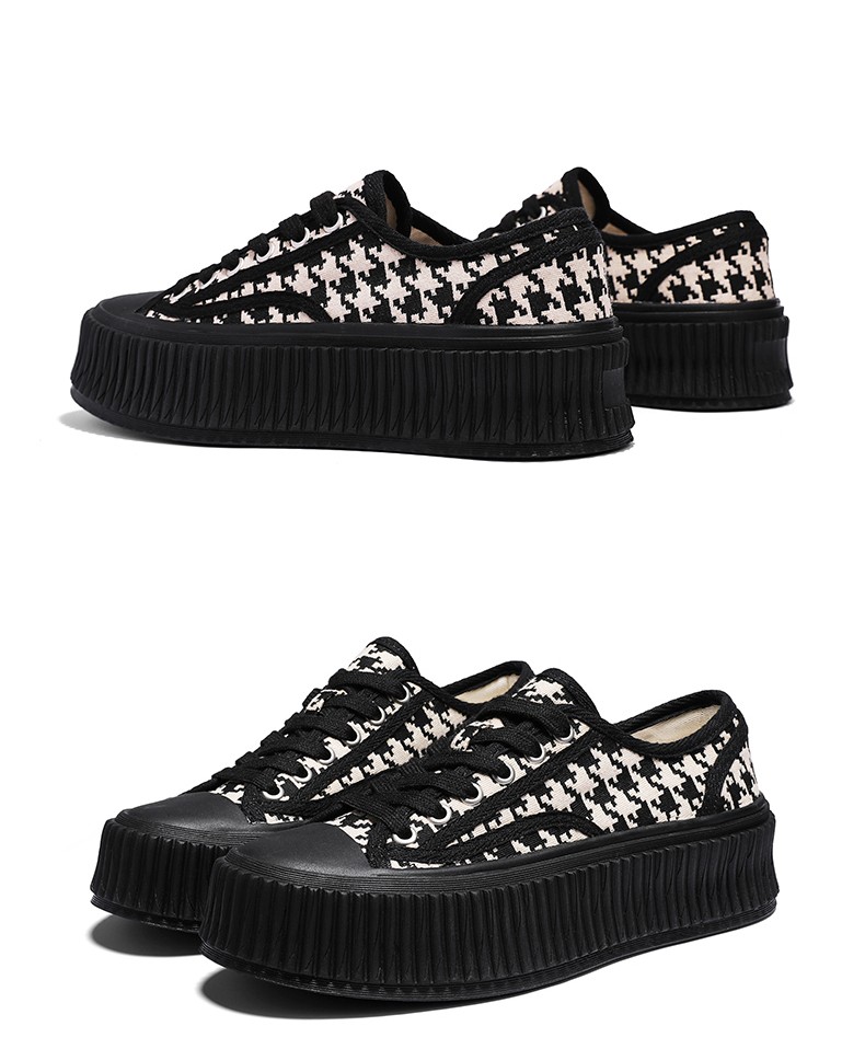 贵人鸟女鞋千鸟格ins潮厚底帆布鞋小香风女学生板鞋 千鸟格米 38