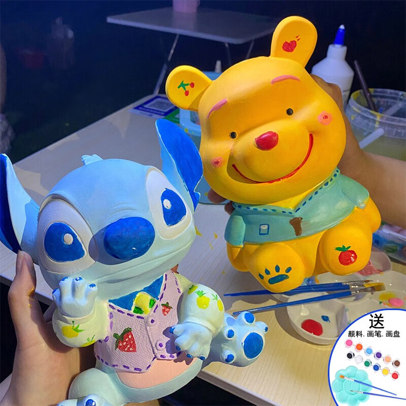 非石膏娃娃 涂色公仔儿童玩具存钱罐diy上色史迪仔搪胶玩偶白胚