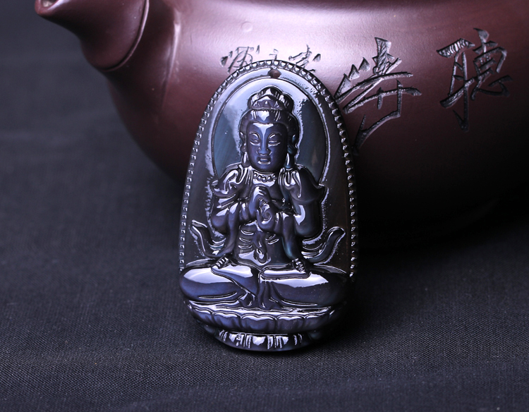 蓝眼黑曜石大日如来菩萨生肖属羊猴终身守护神吊坠