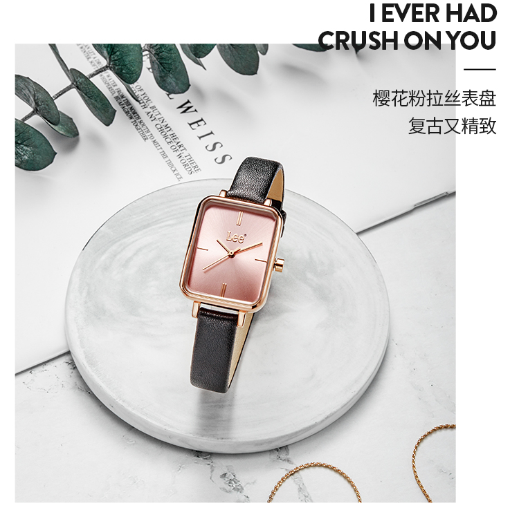 lee 手表女时尚方形小绿表防水石英女士手表 lef-f193arl1-3r