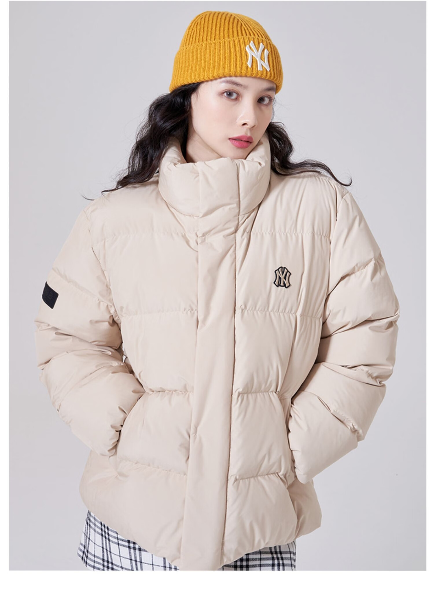 mlb官方洋基队ny潮牌冬季男女情侣立领羽绒服休闲小标短款外套保暖