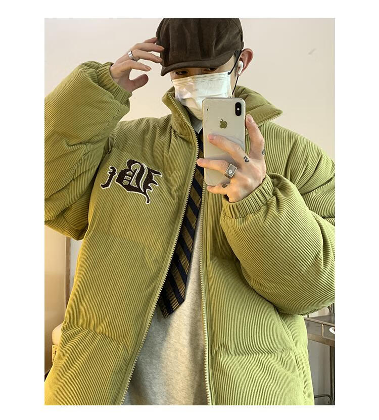 橦华兔先森的原创小铺gwit九尾冬装灯芯绒面包服保暖外套 橄榄绿 m