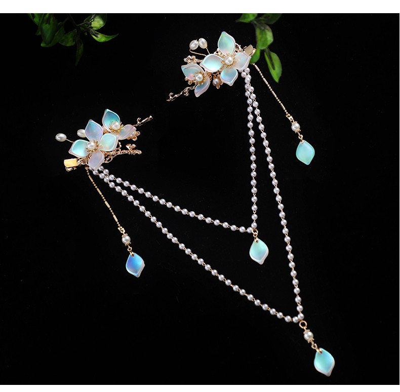 优娑汉服头饰古风额饰眉心坠发夹后压发饰古代超仙流苏少女古装配饰品