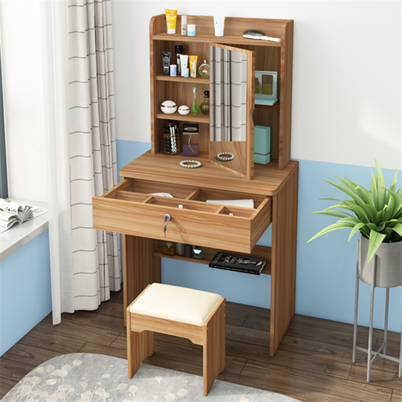 梳妆台隐藏式镜子 梳妆台小户型卧室简约隐藏旋转镜网红化妆镜桌经济