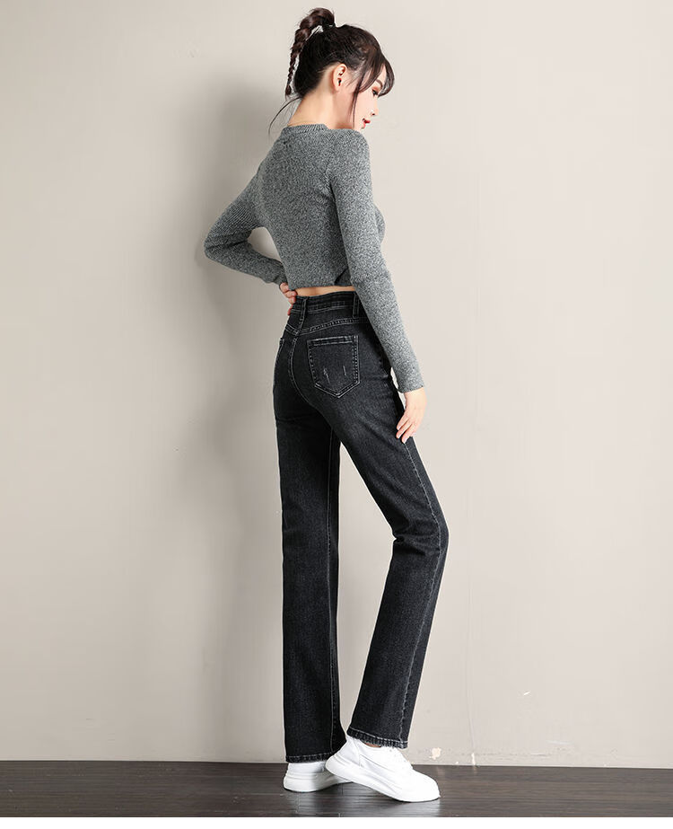 高品质秋冬牛仔裤女新款春秋韩版显瘦百搭复古高腰直筒裤牛仔裤女长裤