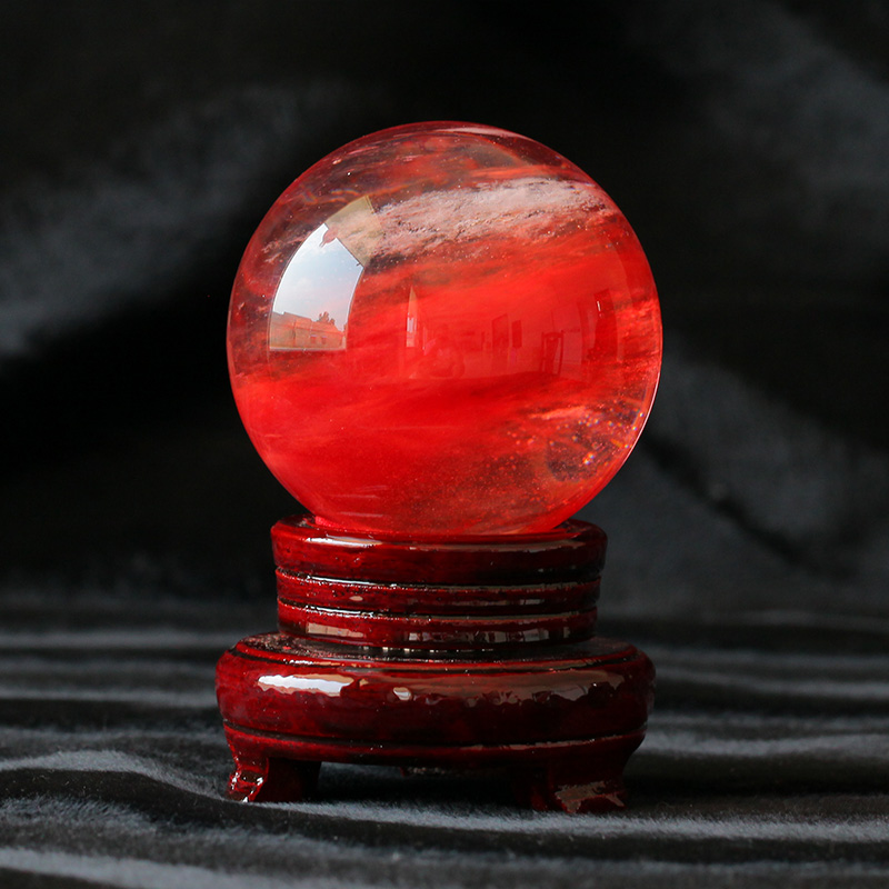天然熔炼水晶球摆件风水办公鸿运当头红色水晶球摆件水晶摆件水晶原石
