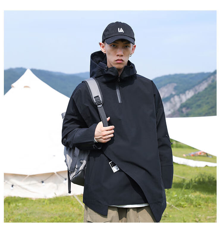 aex自营【官方旗舰】胖子日系机能风工装外套男士套装冲锋衣宽松秋装