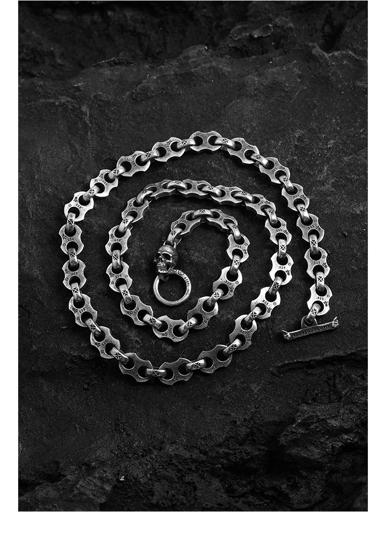 gaboratory加伯阿美咔叽手工s925银复古硬汉机车男骷髅头银项链 55cm