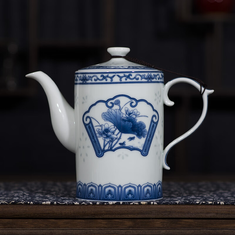 茶壶陶瓷单壶大码家用茶具礼盒套装大茶壶带过滤网加厚青花瓷釉 古型