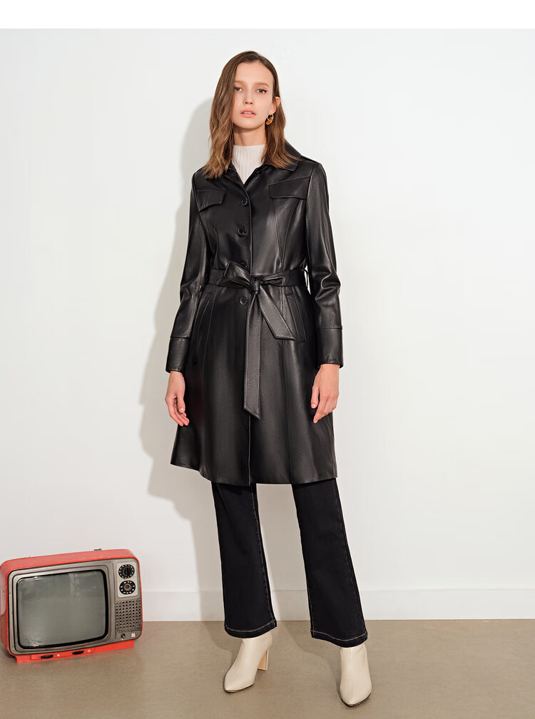 psalter诗篇商场同款女装2021秋季新款皮衣6c31309010黑色38