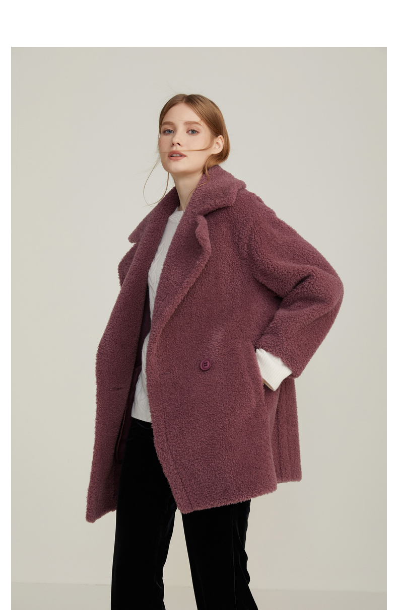 朗姿明星同款颗粒绒羊毛外套女2020新款茧型中长款皮草大衣年轻款 本