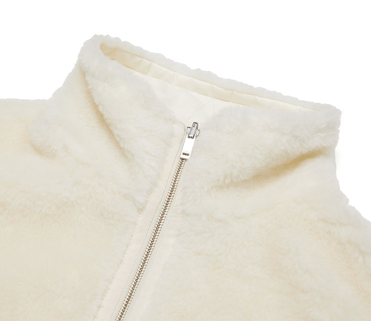 moco春季新品纯色落肩立领毛圈绒外套大衣女mai3cot020摩安珂 米白色