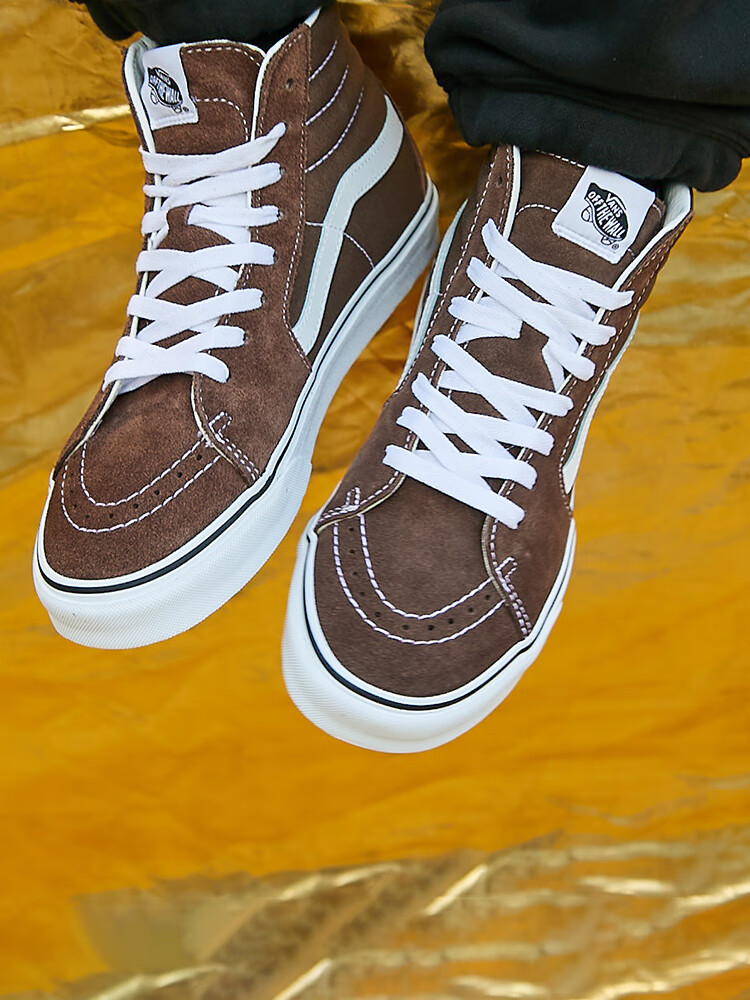 vans范斯旗舰官方特价sk8-hi日系风摩卡棕男鞋女鞋板鞋 棕色 34.