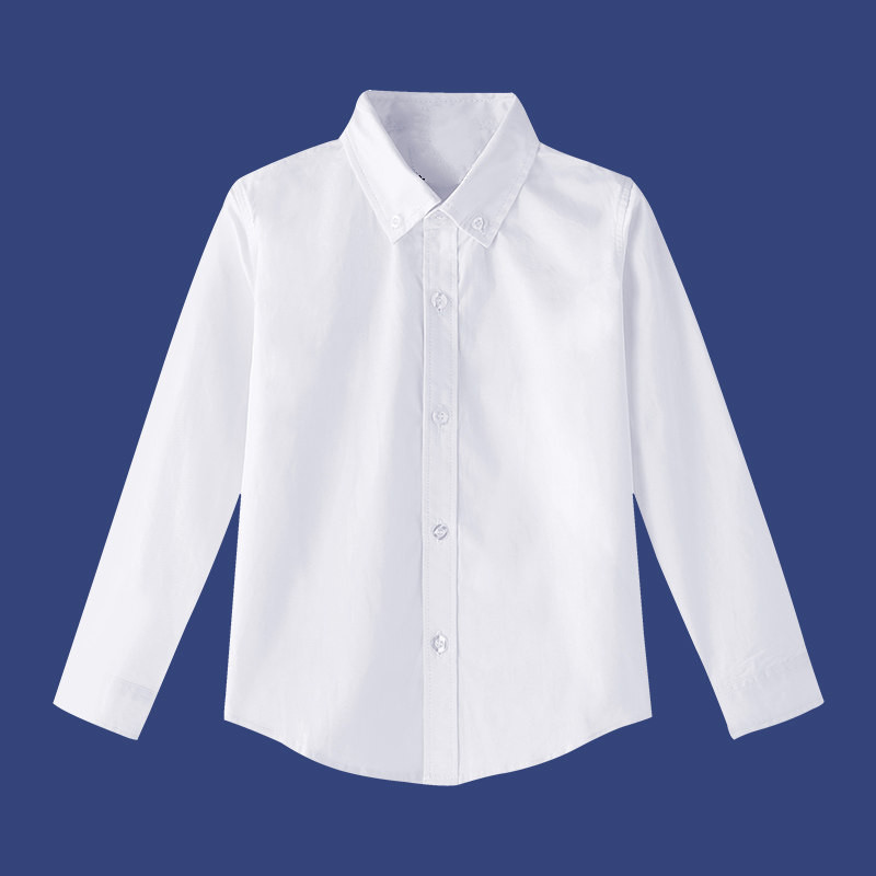 南极人ゐ高档轻奢大牌品质童装男童白衬衫长袖纯棉儿童白色衬衣春秋
