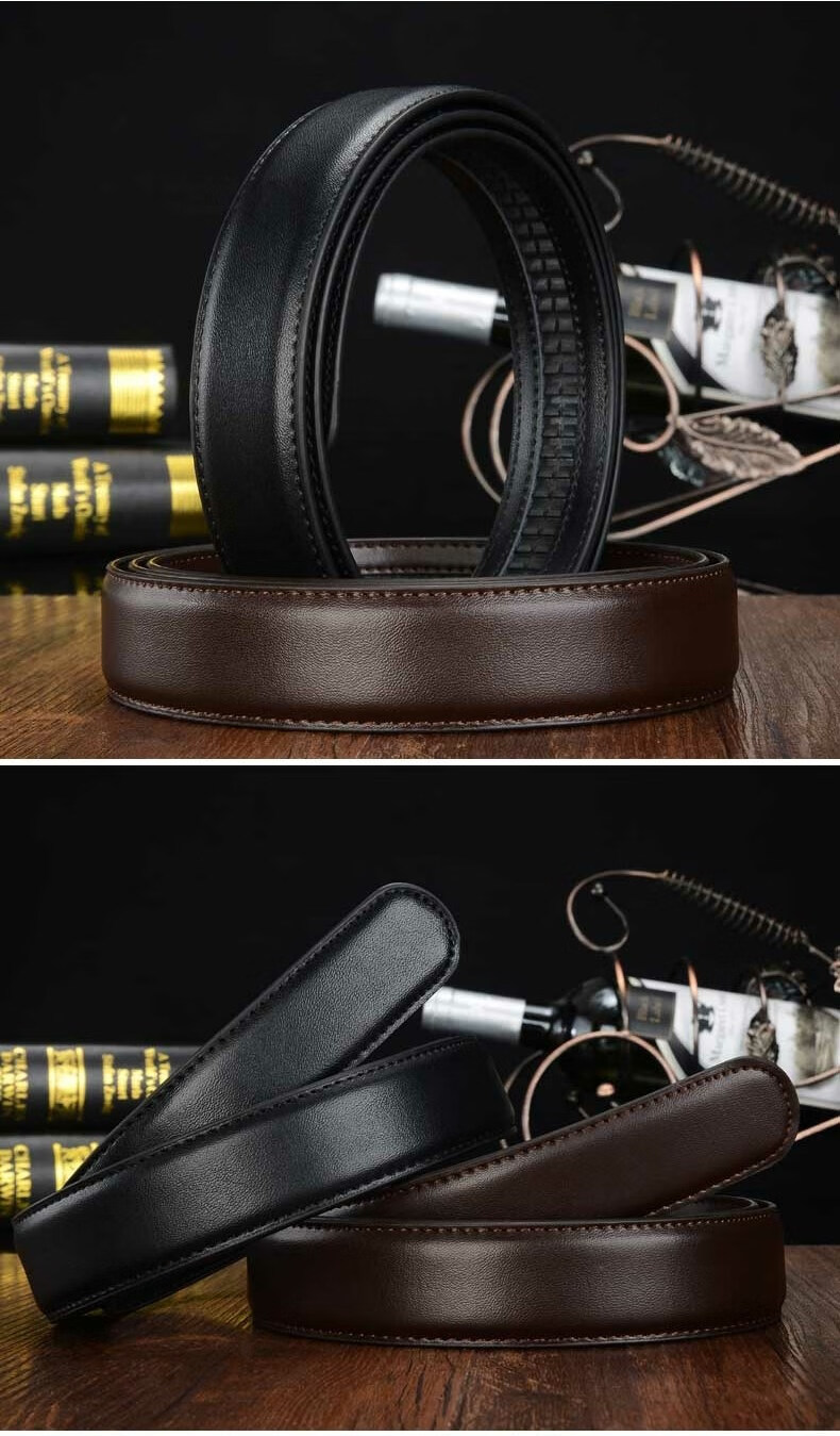 适用于全卡槽无头皮带自动扣牛皮腰带身青年裤带商务正装无扣皮带