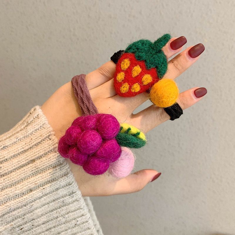 朋趣韩国儿童发饰羊毛毡水果发绳可爱草莓发圈卡通女童头饰小女孩头绳