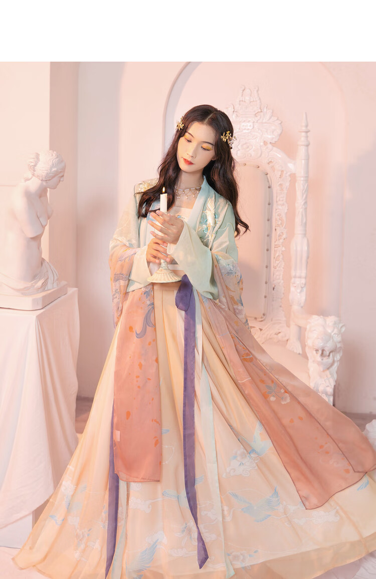 汉尚华莲风翎歌汉服女齐腰对襟衫裙大袖衫褶裙国风日常-售完不补 仅一