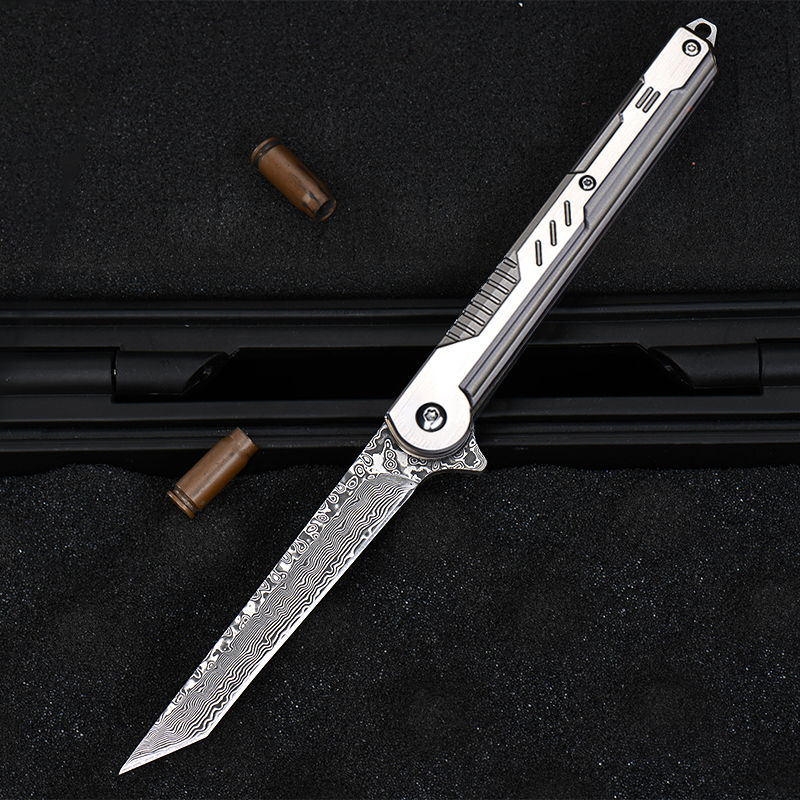 生态通用大马士革钢刀防身折叠刀刀具锋利水果刀便携高硬度小刀户外刀