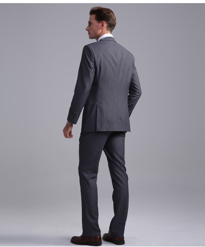 富绅细斜纹商务正装西服仿毛男职业装宽松灰色西装单西男外套上衣灰色