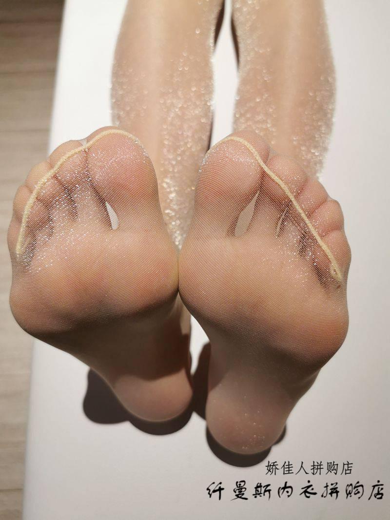 待婉脚尖透明连裤袜光腿神器夏季银葱丝袜一线裆2d珠光脚尖透明连裤袜