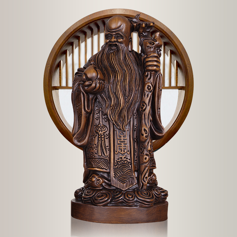 摘宝楼 寿星实木商务生日礼品送人长辈爷爷老人长者大寿星摆设雕塑